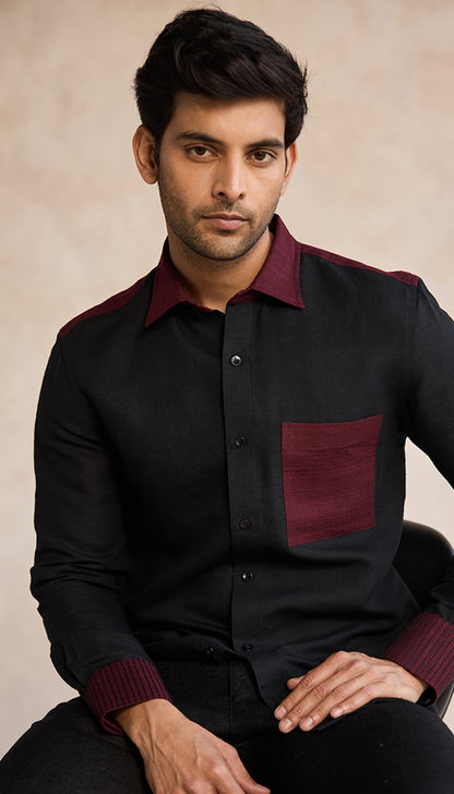 Ebony Wine Contrast Shirt – Timeless Elegance