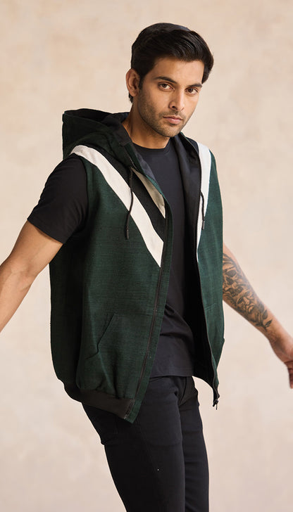 Forest Green Hooded Zip Vest